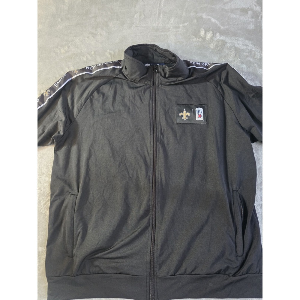 Miller Lite Track Jacket Mens XL Black Excellent Saints NFL Full Zip